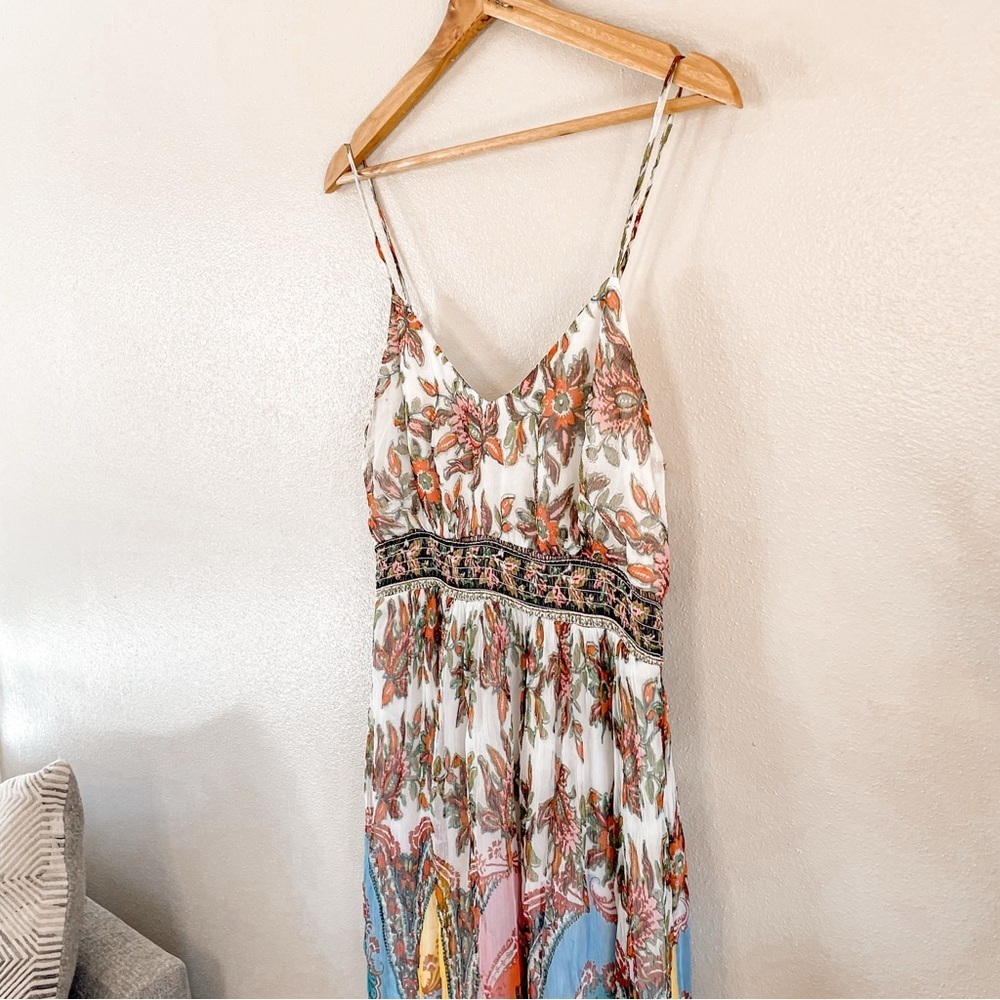 Anthropologie White Multicolor Paisley Spaghetti-Strap Maxi Dress - Picture 5 of 15